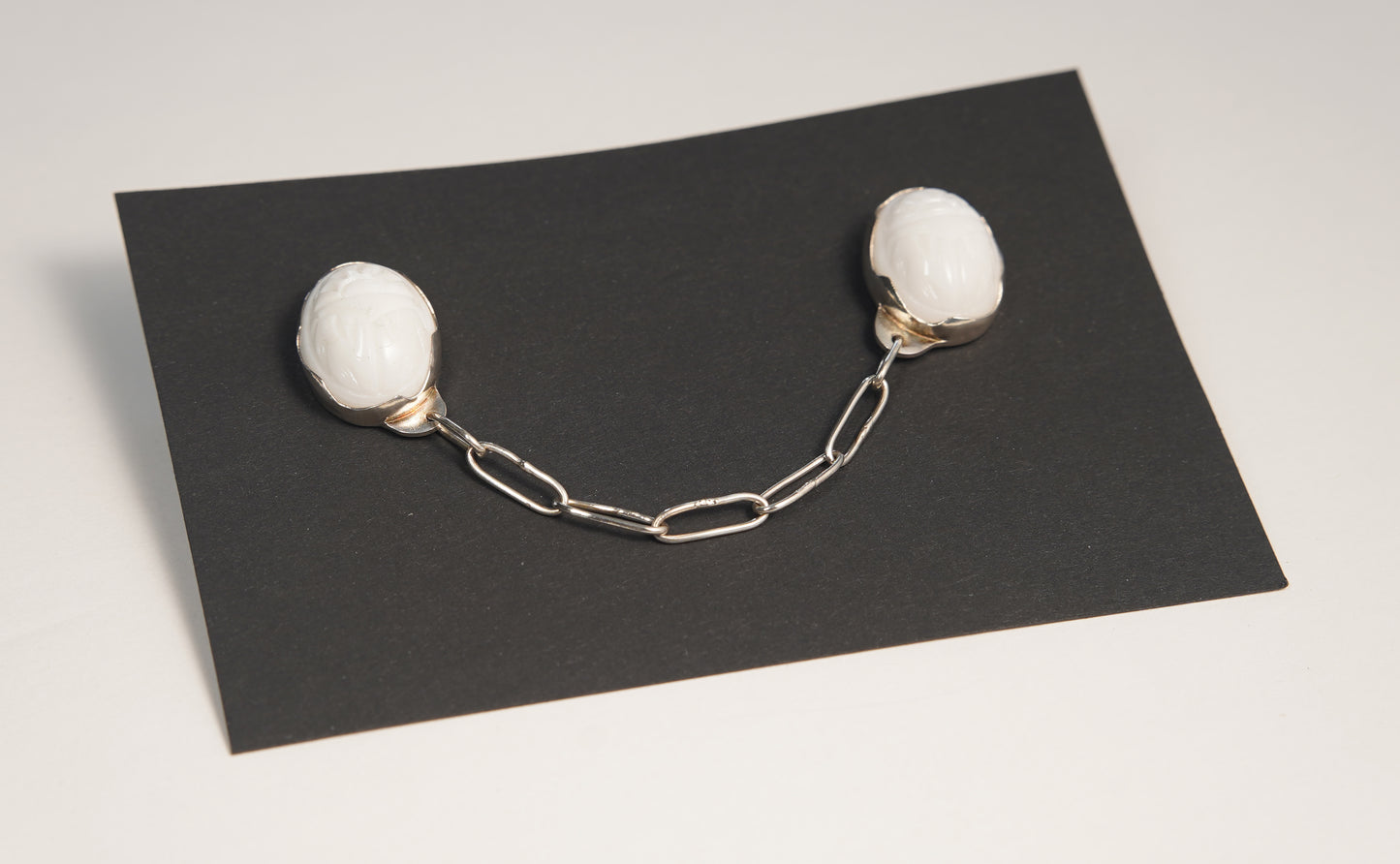 Milk Glass Scarab Brooch